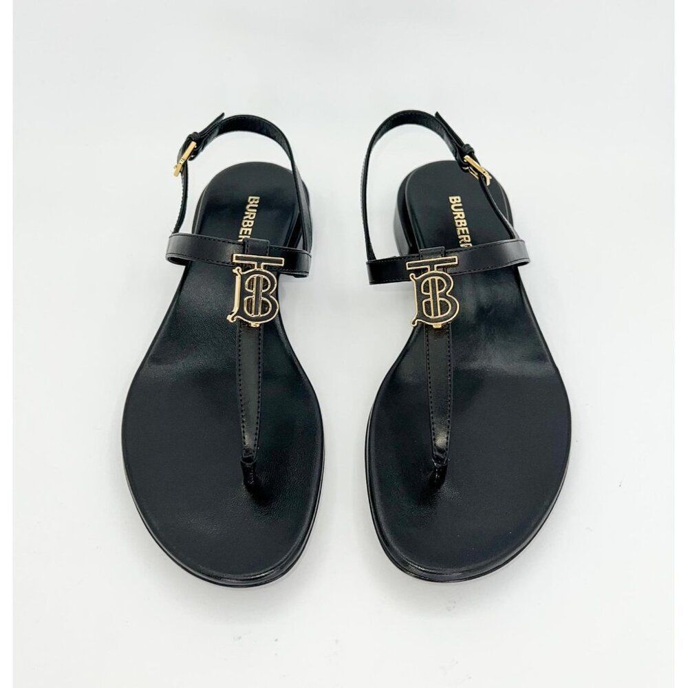 NWT BURBERRY Emily Black 'B' Logo Plaque T-Strap Flat Sandals Size EU35.5 - Picture 5 of 12